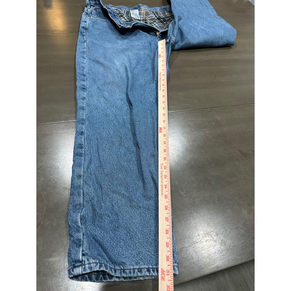 Carhartt B172 DST Flannel Lined Relaxed Fit Jeans Mens 42x32 Blue Denim Plaid - Picture 2 of 13